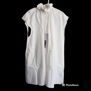 New MM6 Maison Margiela Mini Dress Oversized XS White Ruched Neck